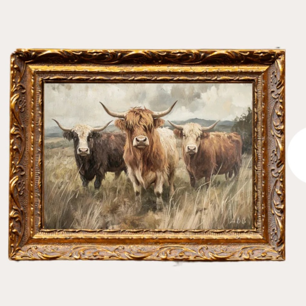 NWT Luxe B Co.Rustic Highland Cow Wall Art Print in Brown and Cream 6.5x8.5